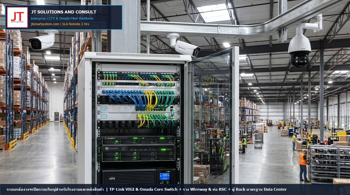 ระบบกล้องวงจรปิดระบบใหญ่สำหรับโรงงานและคลังสินค้า TP-Link VIGI และ Omada Managed Switch พร้อมตู้ Server Rack มาตรฐาน
