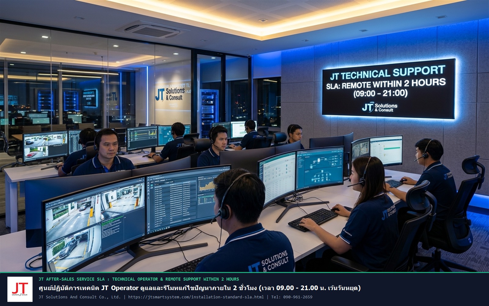 ศูนย์ปฏิบัติการเทคนิค JT Operator ดูแลและรีโมทแก้ไขปัญหาภายใน 2 ชั่วโมง เวลา 09.00 - 21.00 น. เว้นวันหยุด